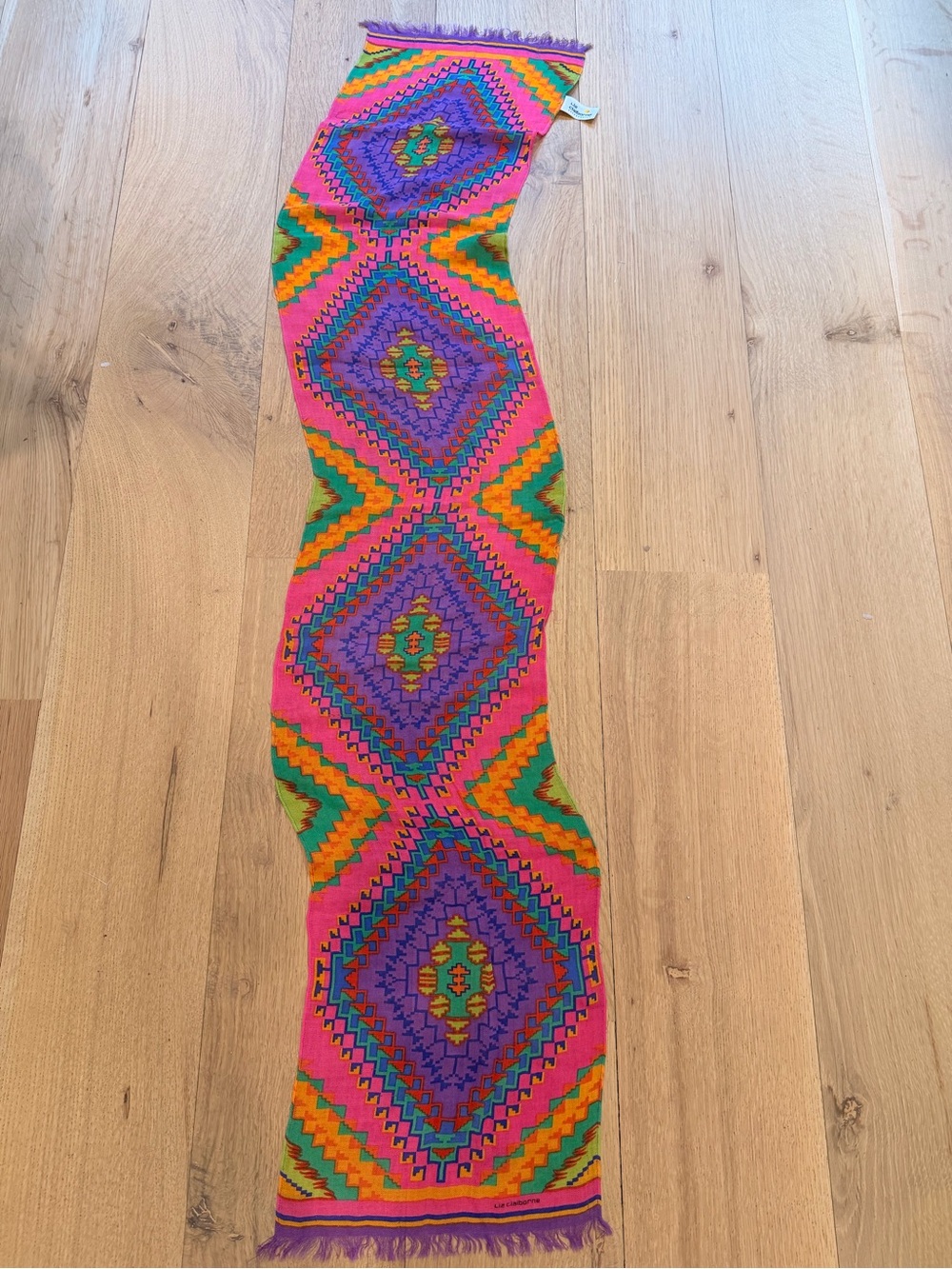 Liz Claiborne 100% Silk Southwestern Aztec Fringe Scarf Made in Japan